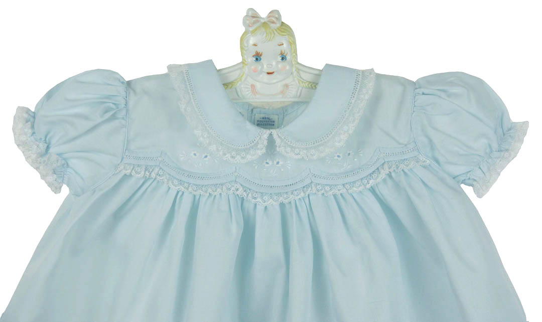 Feltman Brothers blue newborn dress with lace and pintucks,Feltman blue