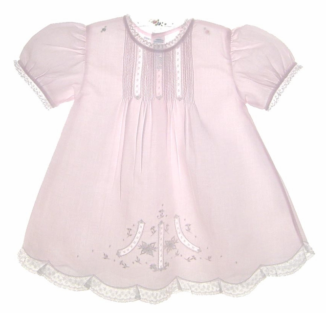 NEW Feltman Brothers Pink Batiste Baby Dress with Embroidery and Lace Insertion NEW Feltman Brothers Pink Batiste Baby Dress with Embroidery and Lace Insertion
