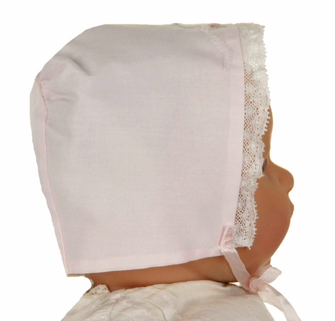 NEW Feltman Brothers Pink Batiste Bonnet with Bow Embroidery  display picture 2