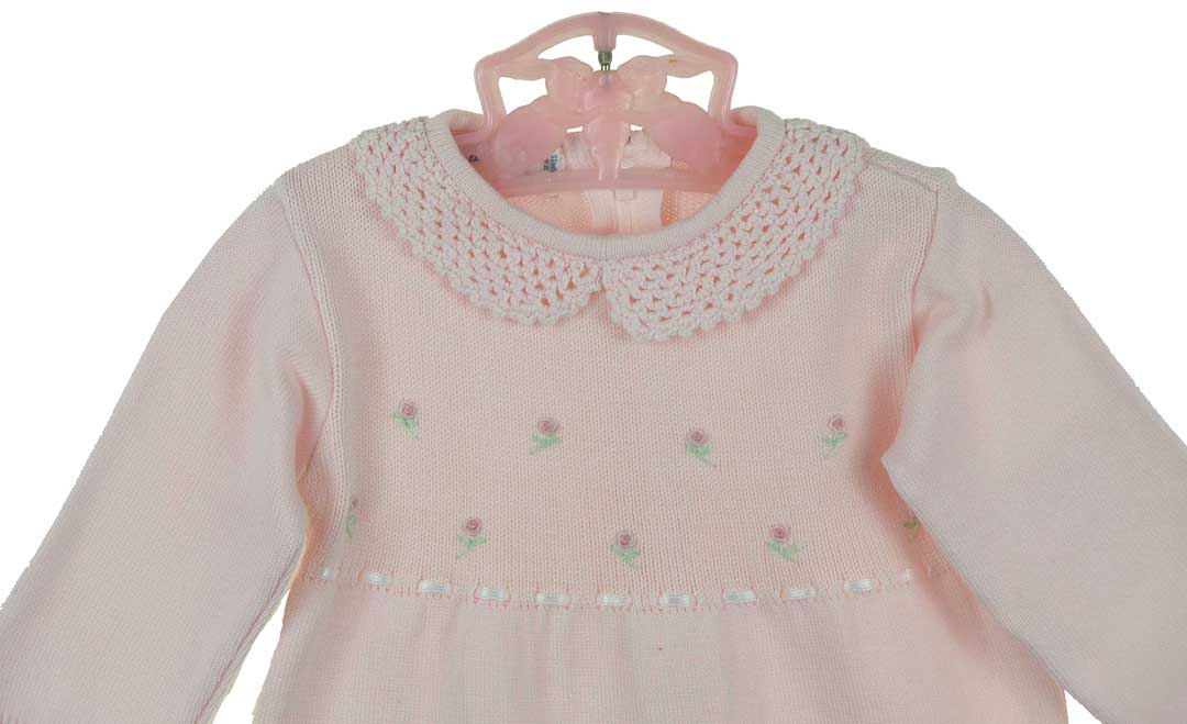 Feltman Brothers pink knit romper,Feltman baby girl outfit,Feltman baby knit romper,Feltman