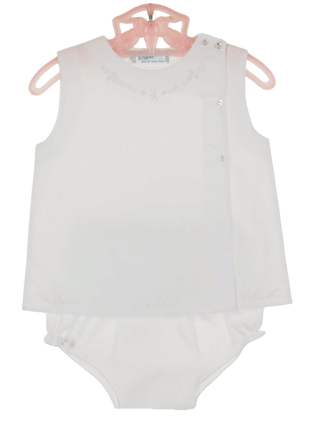 Feltman Brothers white diaper set with floral embroidery, Feltman