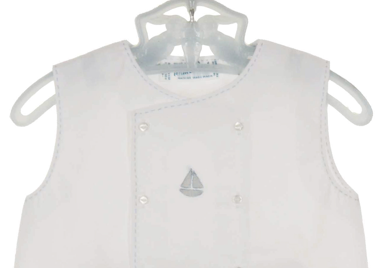 Feltman Brothers white diaper set with embroidered sailboat, Feltman