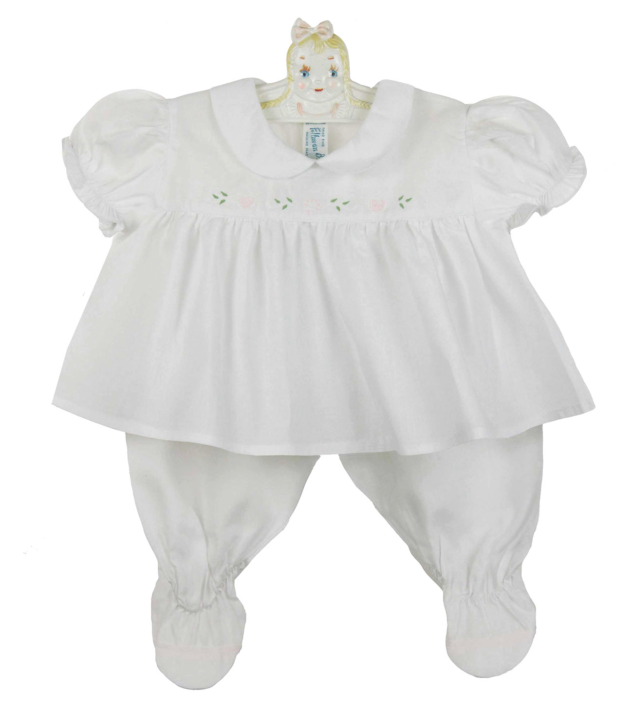 Feltman Brothers white footie set with pink hearts,white footie set