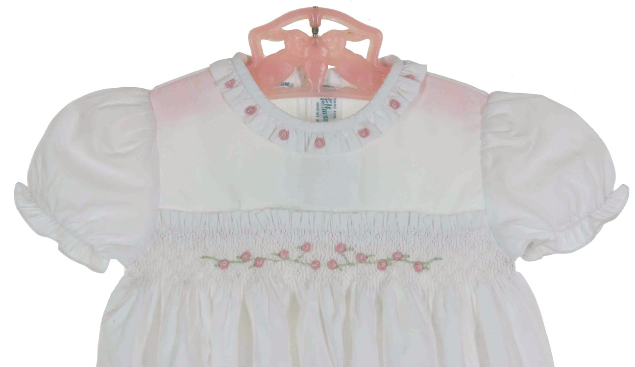NEW Feltman Brothers White Smocked Bubble with Puffed Sleeves and Pink ...
