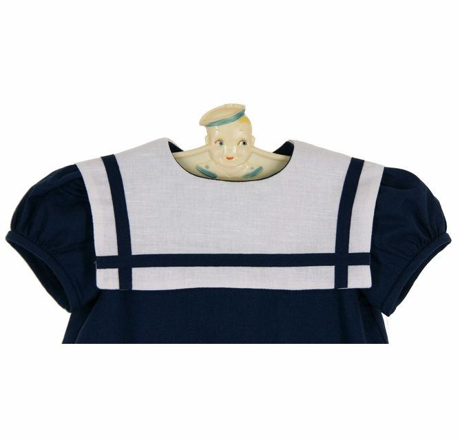 NEW Funtasia Navy Blue Linen Sailor Dress with White Portrait Collar