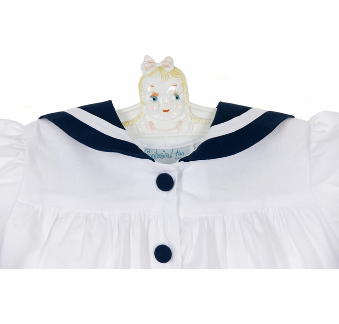 NEW Funtasia White Cotton Sailor Dress with Navy Blue Trim