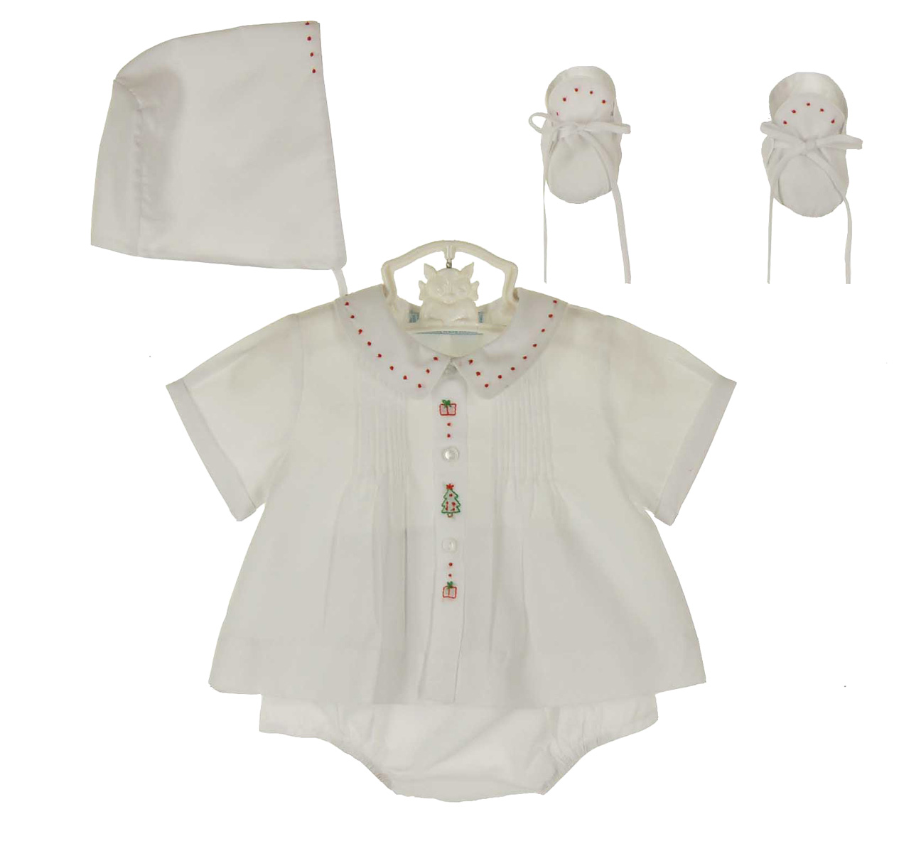 hand embroidered diaper set with holiday embroidery,baby boys white