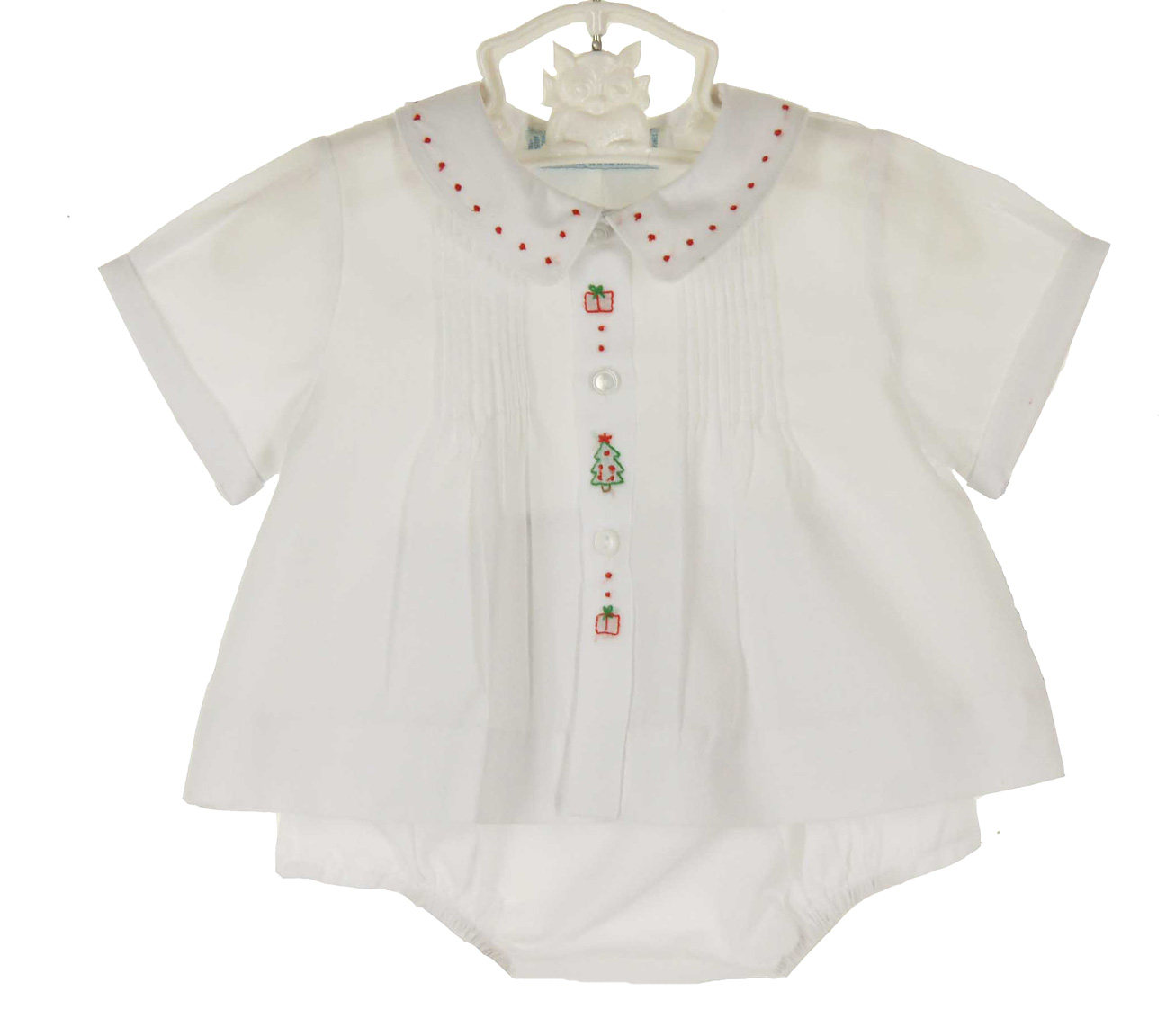 hand embroidered diaper set with holiday embroidery,baby boys white