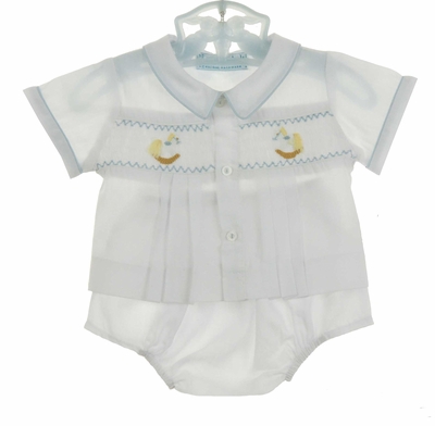 Preemie Smocked Diaper Set White main image 1