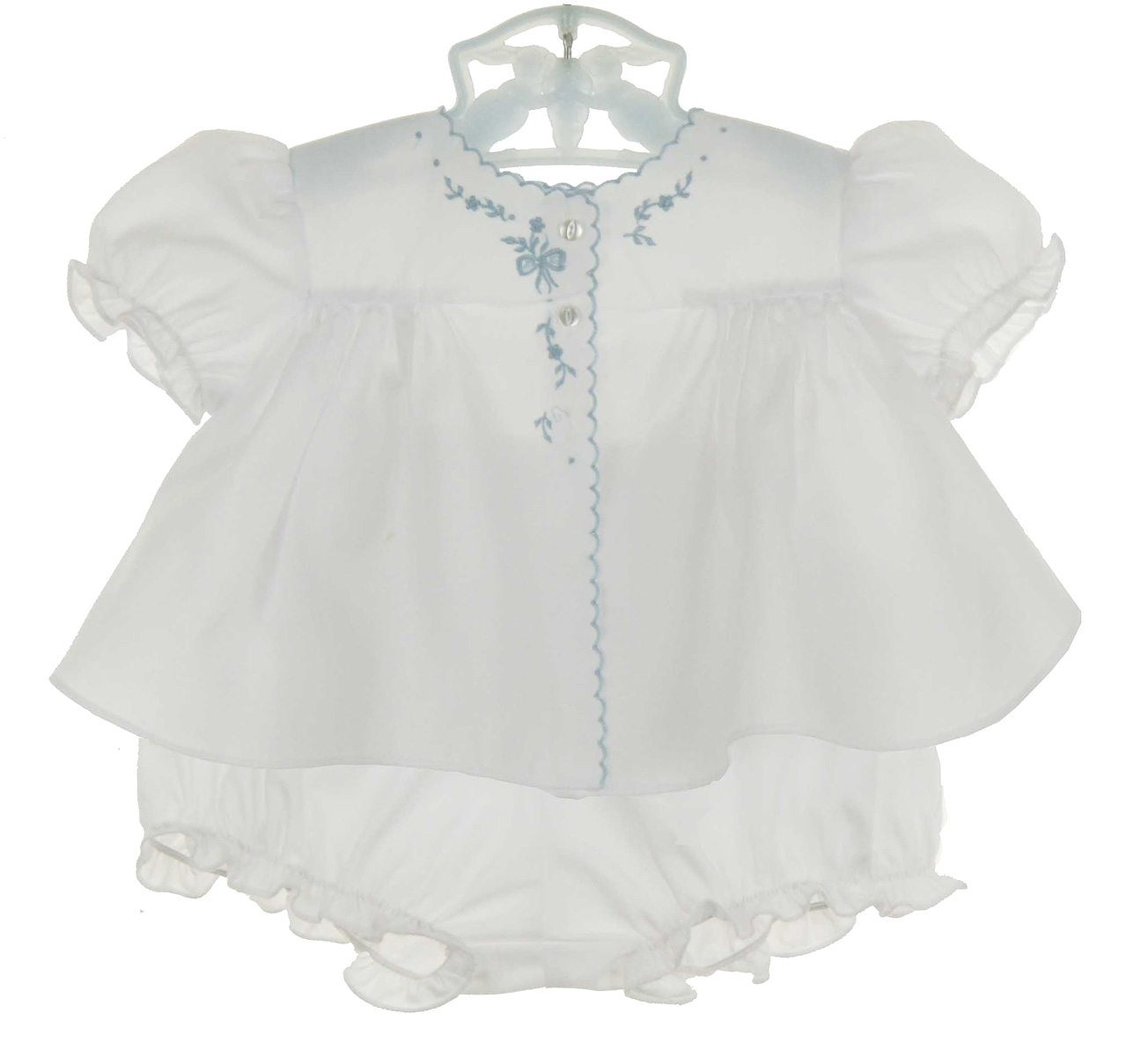 hand embroidered white diaper set with blue bow embroiders,diaper set