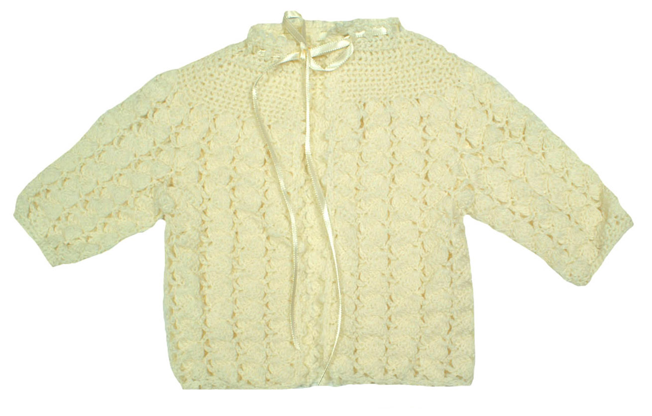 cream crocheted sweater with matching booties,baby girls cream crocheted sweater set,baby boys