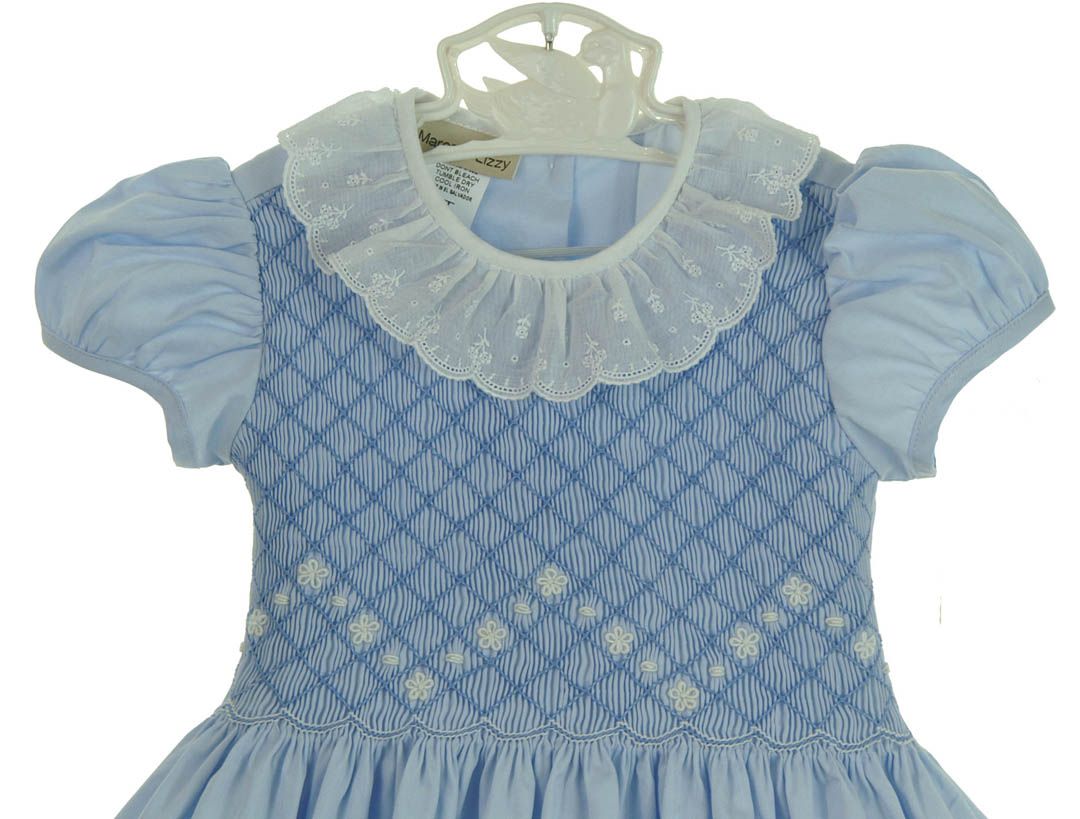 Marco & Lizzy Baby Girls Blue Floral Smocked Carly Bubble