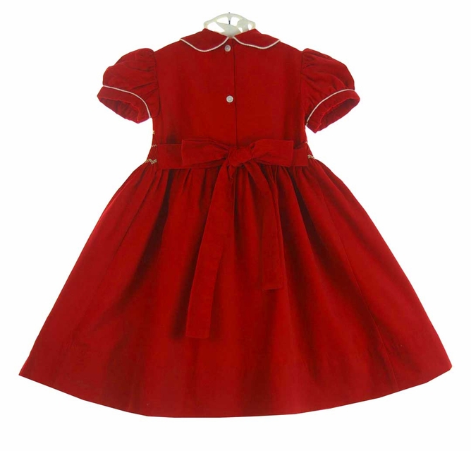 white christmas dresses Christmas Tree Smocked Red Corduroy Dress – Classic Whimsy