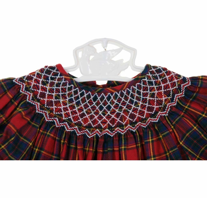 Marco and Lizzy red plaid bishop smocked dress