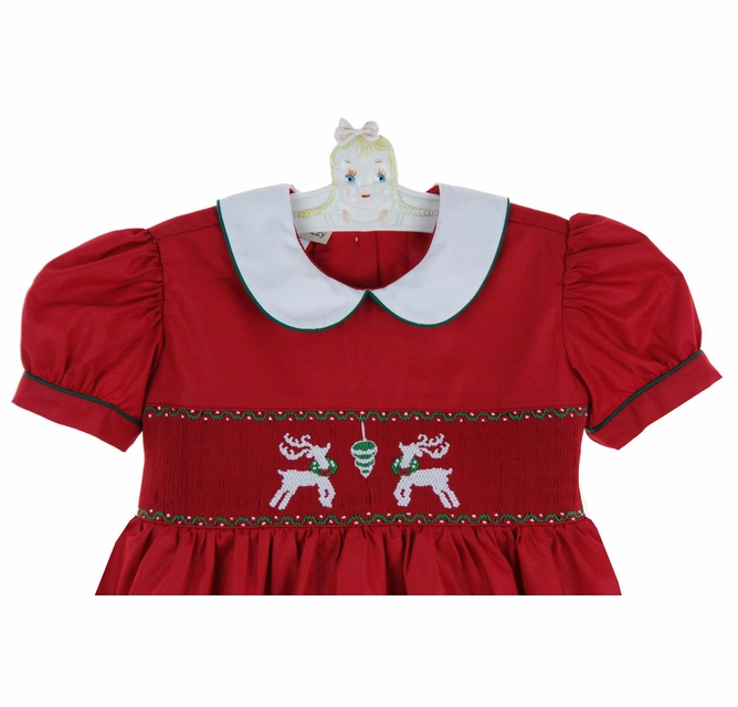 marco and lizzy christmas dress & red smocked with reindeer embroidery,red smocked dress for baby girls,red smocked Christmas dress for toddler girls,red smocked Christmas dress for little girls,red smocked holiday dress,red smocked Christmas Jeweled Dress
