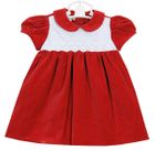 New Marco & Lizzy Red Velvet Dress with White Scalloped and Embroidered Bodice