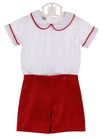 New Marco & Lizzy Red Velvet Shorts Set with White Short Sleeved Pintucked Shirt