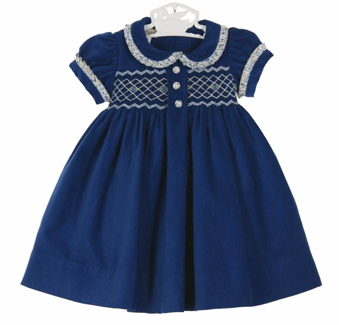NEW Marco & Lizzy Royal Blue Smocked Corduroy Dress with Floral Pleated Trim NEW Marco & Lizzy Royal Blue Smocked Corduroy Dress with Floral Pleated Trim