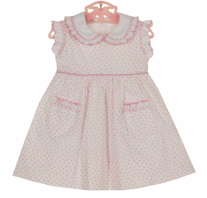 NEW Marco & Lizzy Vintage Style Pink Hearts Cotton Smocked Dress