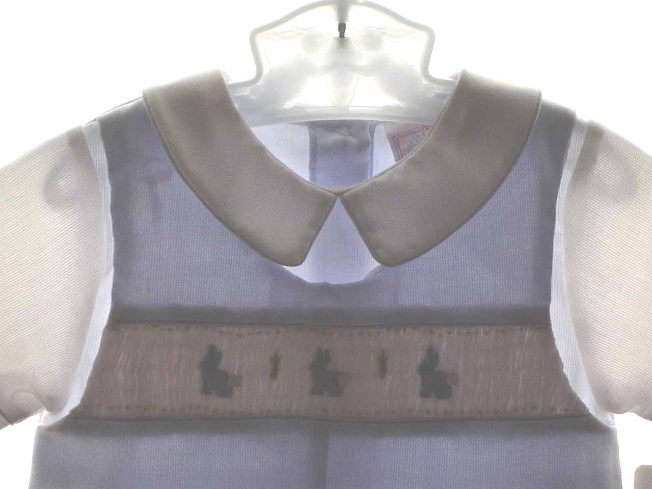 Anavini Boys Dressy White Pique Shortall with Shirt - Smocked in Ecru main image 0