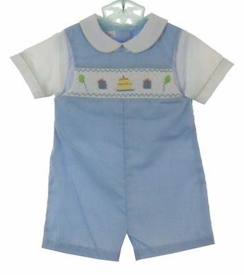Petit Bebe Baby Boys Blue Corduroy Smocked Birthday Longall main image 0