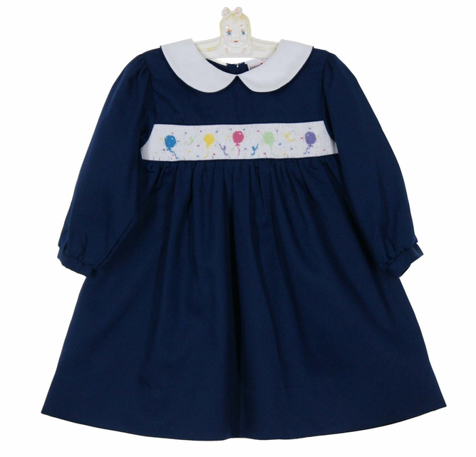 petit ami birthday dress NEW Petit Ami Navy Blue Smocked Twill Dress with Birthday Embroidery