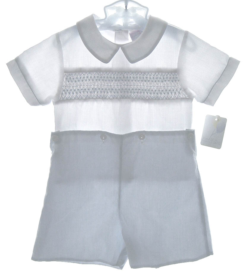 Petit Ami,smocked baby outfit,smocked button on shorts set,baby button