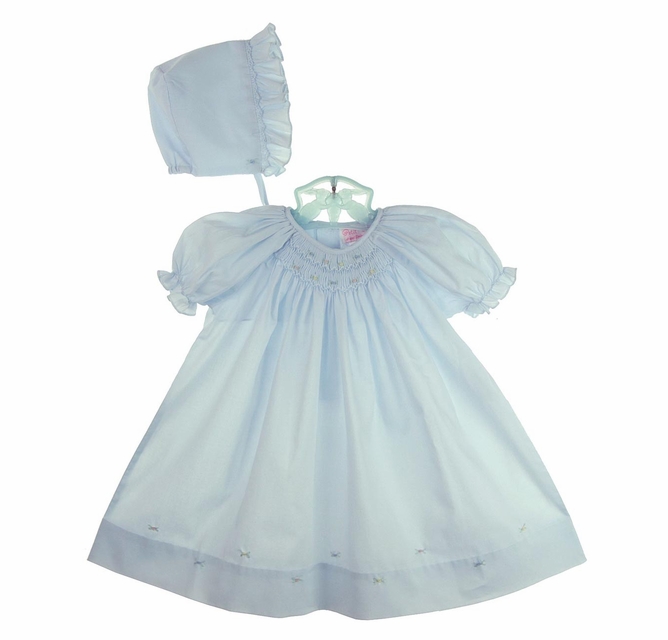NEW Petit Ami Pale Blue Bishop Smocked Daygown