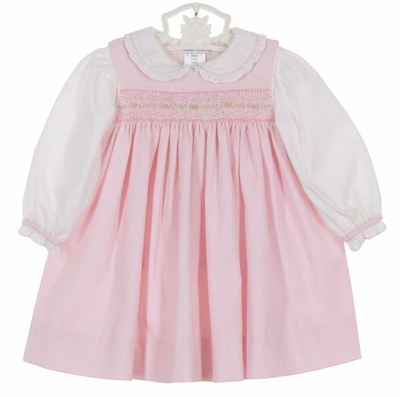 Petit Bebe Baby Girls Red Corduroy Smocked Christmas Romper