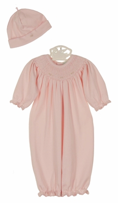 Pink Pima Cotton Smocked Romper With Hat Soft Baby Outfit For First Wear Copy 1