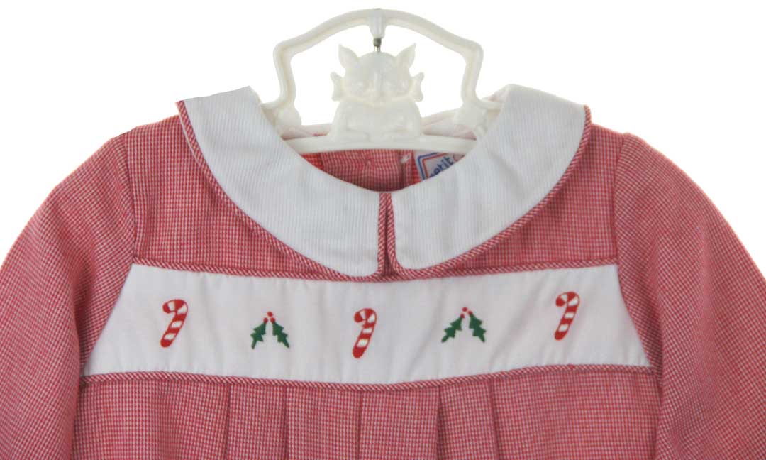 Petit Ami red checked smocked romper,smocked Christmas romper for
