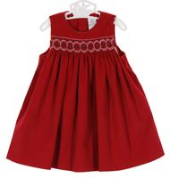 Petit Bebe Baby Boys Red Corduroy Smocked Christmas Romper - White Collar main image 0