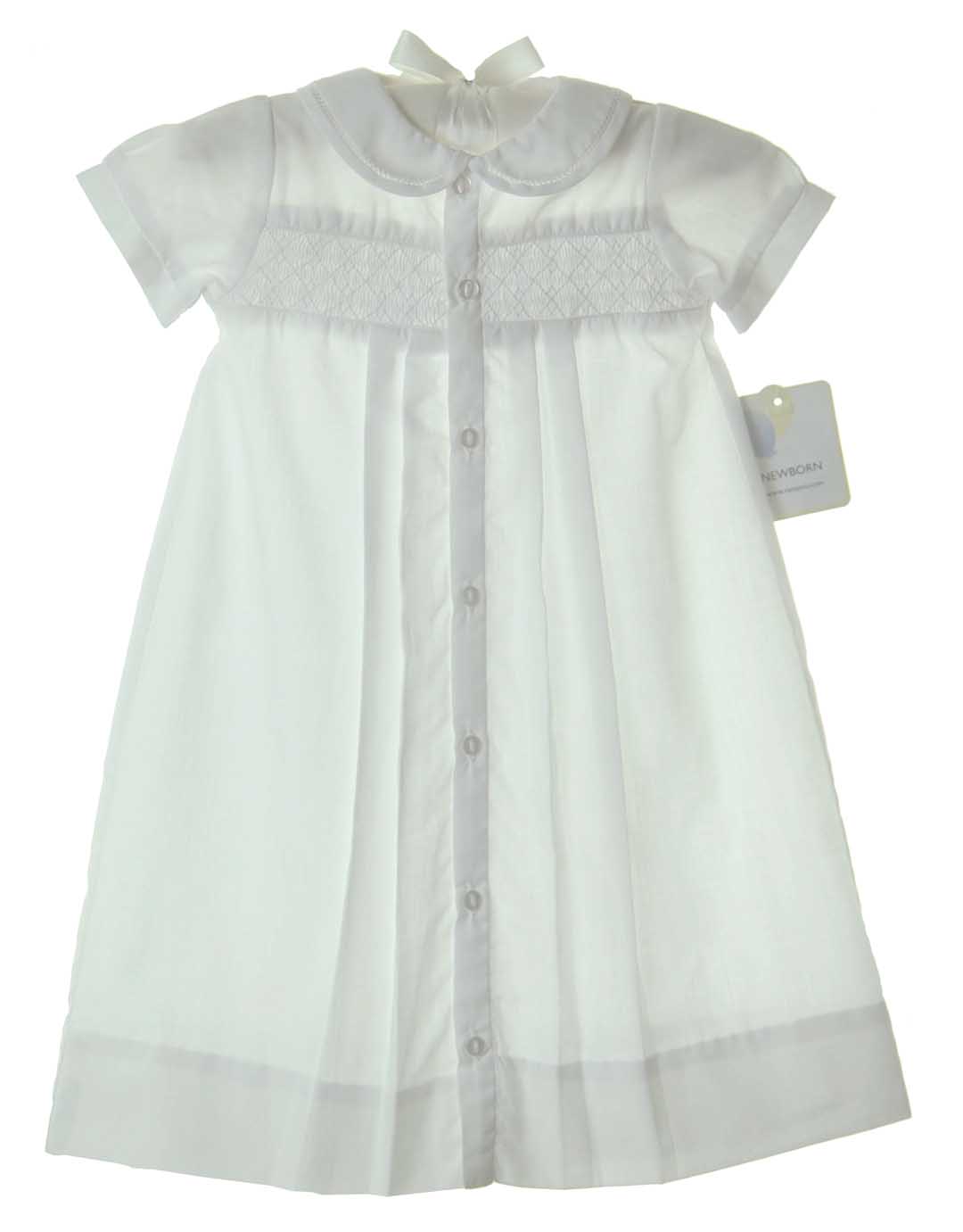 Petit Ami White Daygown with Raglan Sleeves & Embroidered Hem