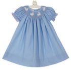 NEW Petit Bebe by Anavini Blue Checked Bishop Smocked Dress with Bunnies