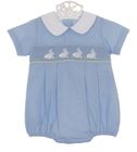 NEW Petit Bebe by Anavini Blue Checked Smocked Romper with Bunny Embroidery