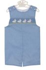 NEW Petit Bebe by Anavini Blue Checked Smocked Shortall with Bunny Embroidery