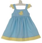 NEW Petit Bebe by Anavini Blue Checked Sundress with Yellow Checked Trim and Duck Applique