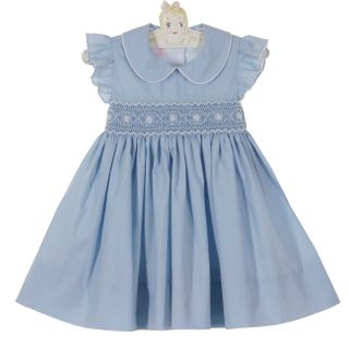 Anavini Girls Light Blue Smocked Dress with Collar main image 0