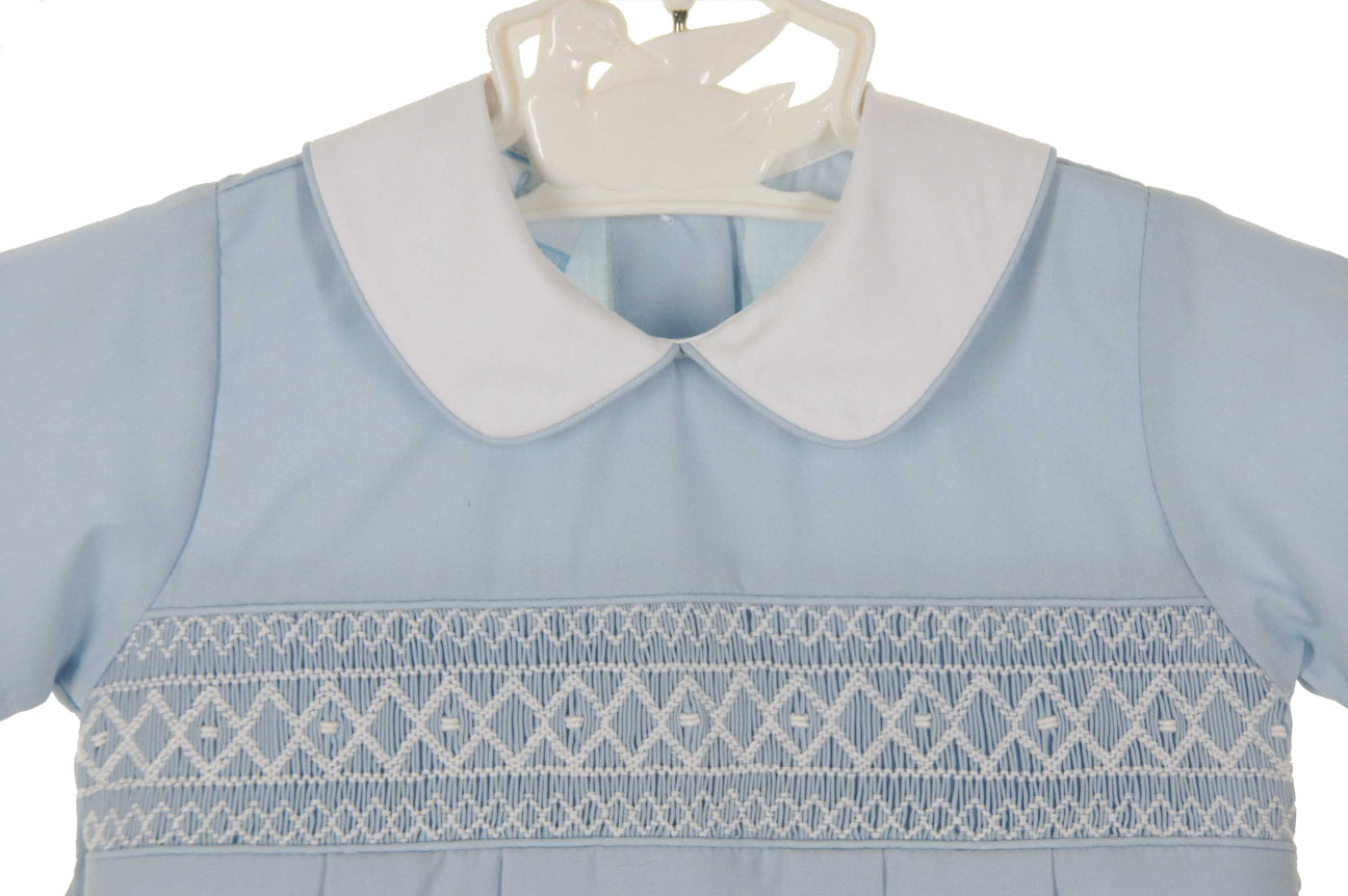 Anavini Baby Boys Light Blue Smocked Bubble with Collar main image 0