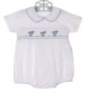NEW Petit Bebe by Anavini White Smocked Romper with Lamb Embroidery
