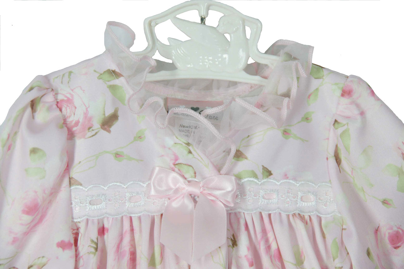 pink rose flowered nightgown with pink ribbon,pink flowered nightgown