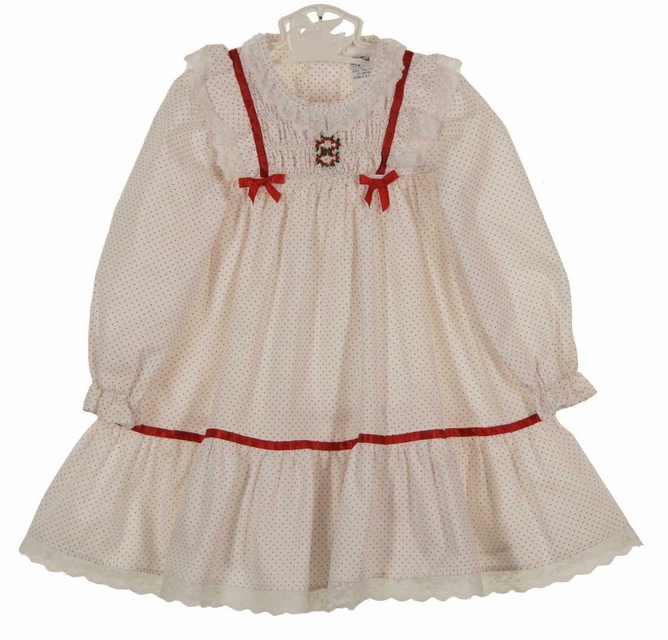 open lace back dress Christmas Smocked Red Girls Dress, Holiday Flower Girl Red White Dress main image 0