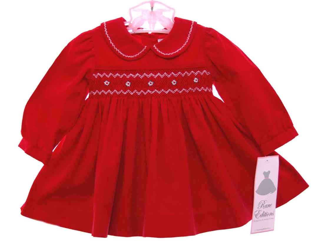 Rare Editions Christmas dress,red smocked Christmas dress,red smocked