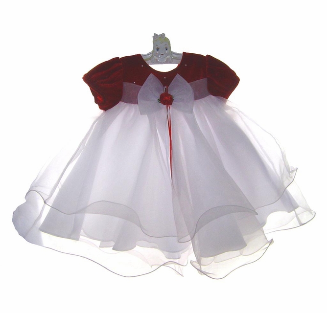 NEW Rare Editions Red Velvet Baby Dress with White Ruffled Organdy Skirt
