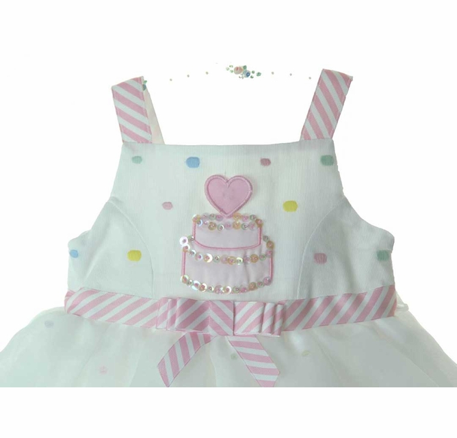 NEW Rare Editions White Birthday Dress with Pink Striped Trim NEW Rare Editions White Birthday Dress with Pink Striped Trim