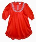 NEW Red Nylon Long Sleeved Nightgown with White Lace Trim for Babies, Toddlers, Little Girls, and Big Girls