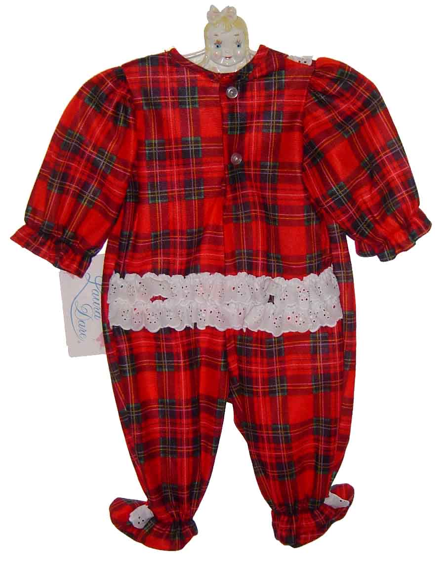 NEW Red Plaid Footed Pajamas with Ruffle Eyelet Trim for Preemie Girls