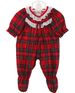 NEW Red Plaid Footed Pajamas with Ruffle Eyelet Trim for Preemie Girls