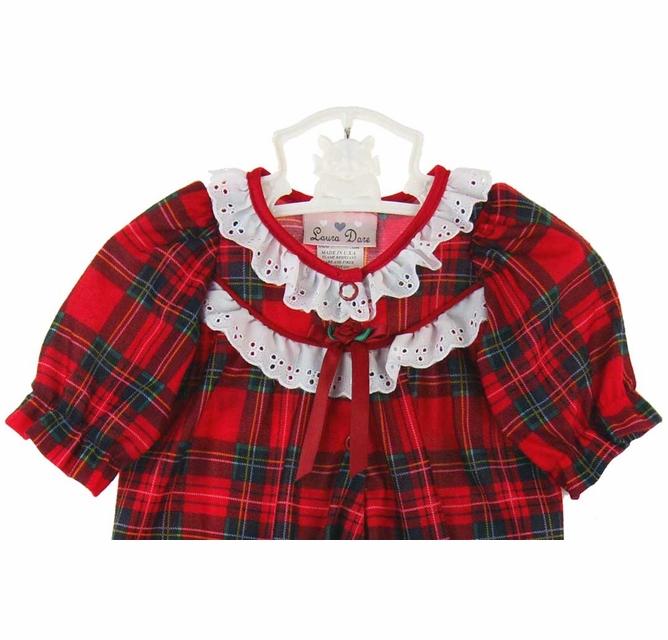 NEW Red Plaid Footed Pajamas with Ruffle Eyelet Trim for Preemie Girls