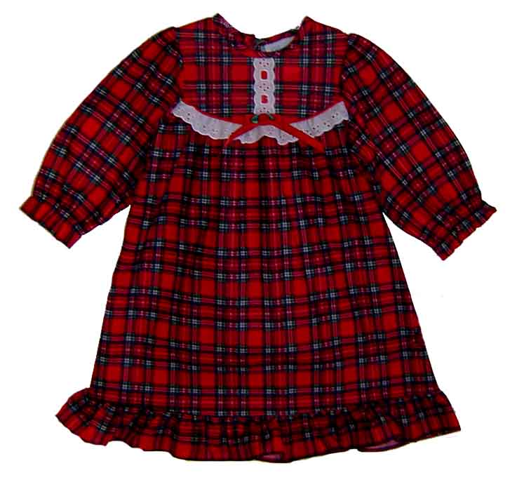 Christmas nightgown,holiday nightgown,red plaid nightgown,baby